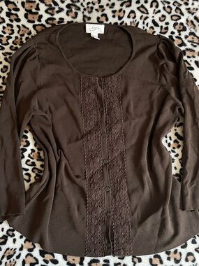 ♡ Dark Brown Lace Button Down Shirt/ Cardigan